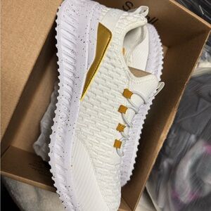 Skechers Gold and White Sneakers with Unique Lacing System